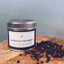 Load image into Gallery viewer, Sandalwood & Black Pepper Tin Candle
