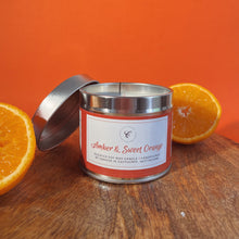 Load image into Gallery viewer, Amber &amp; Sweet Orange Tin Candle
